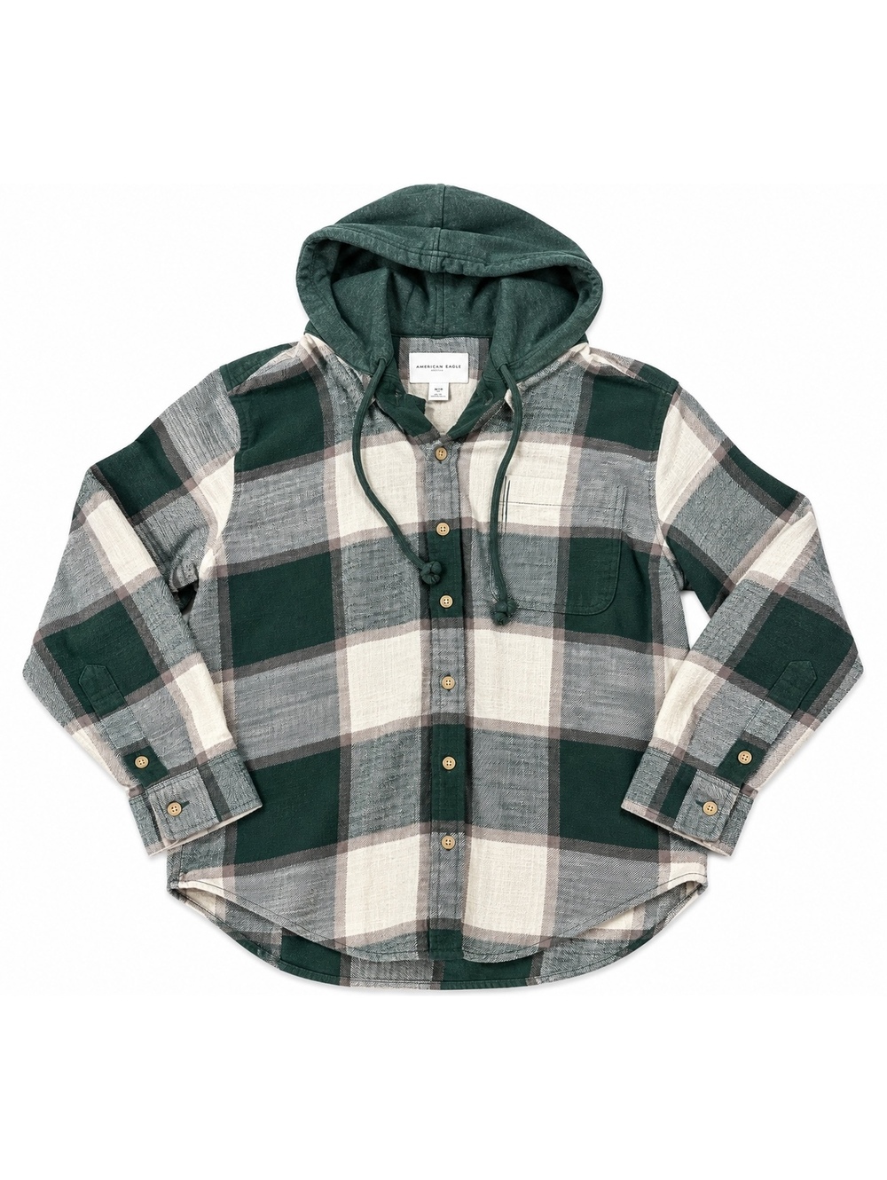 American Eagle Men’s M Green Plaid Hooded Flannel Shirt Hoodie Shacket